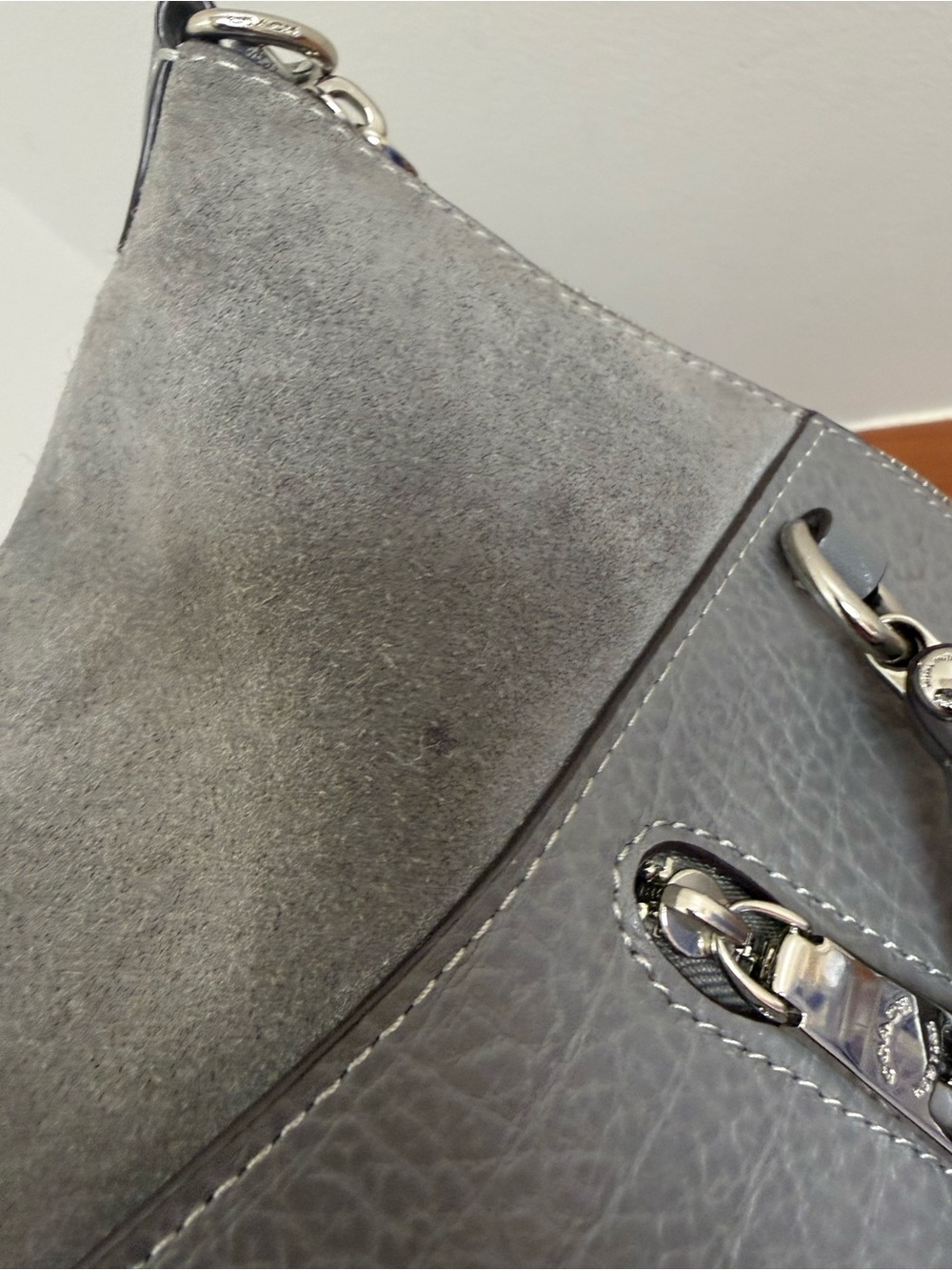 COACH Prairie Satchel 2Way Shoulder Bag Leather Suede Gray Womens Handbag - Picture 7 of 8